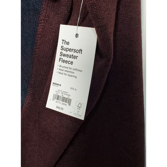 Men’s Supersoft Sweater Fleece Pullover – Burgundy & Navy – Size XL – NWT - Picture 5 of 11